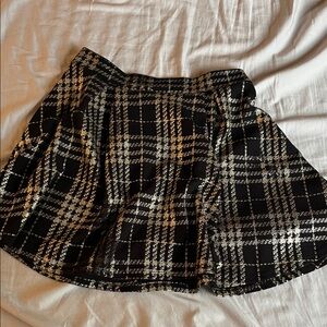 Black and Gold Plaid Skater Skirt